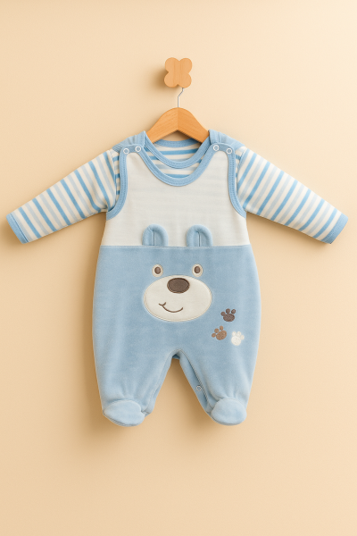 MILLION SALOPĂ DE CATIFEA BRODATĂ CU URSULET 6-9-12 Luni A21