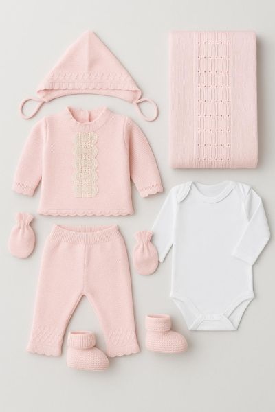 SET DE 7 TRICOTAJE DIN DANTELĂ BABYMY PENTRU NOU-NĂSCUT 0-3 LUNI A95