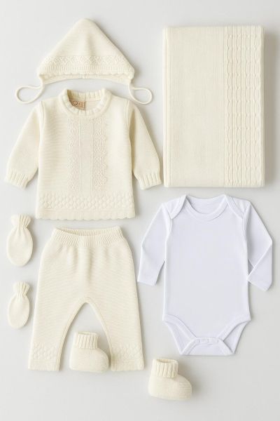 SET DE 7 TRICOTAJE DIN DANTELĂ BABYMY PENTRU NOU-NĂSCUT 0-3 LUNI A95