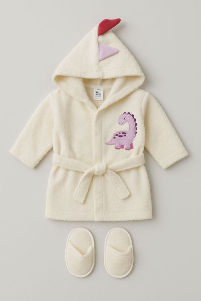 BEBEKEVI Set de halat de baie pentru bebeluși cu model de dinozauri, 1-2 ani A35