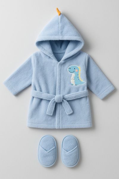 BEBEKEVI Set de halat de baie pentru bebeluși cu model de dinozauri, 1-2 ani A35