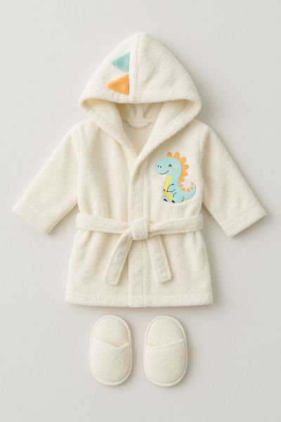 BEBEKEVI Set de halat de baie pentru bebeluși cu model de dinozauri, 1-2 ani A35