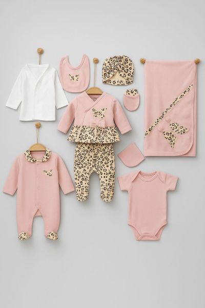 Set mini Cayzen pentru nou-născuți, 0-3 luni, cu imprimeu fluturi și leopard, format din 10 piese A95
