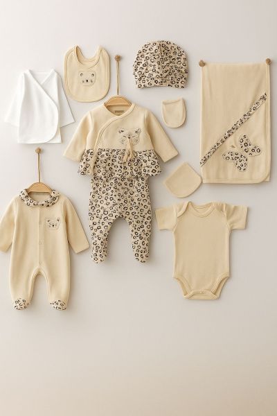 Set mini Cayzen pentru nou-născuți, 0-3 luni, cu imprimeu fluturi și leopard, format din 10 piese A95