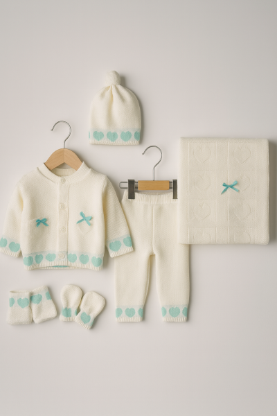 SET TRICOTAJ CU INIMĂ 0-3 LUNI İNCİLAY A54