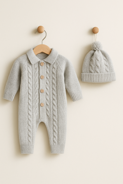 SET SALOPETE TRICOTATE CU CĂCIULĂ PENTRU BEBELUȘI 3-6-9-12 LUNI A45