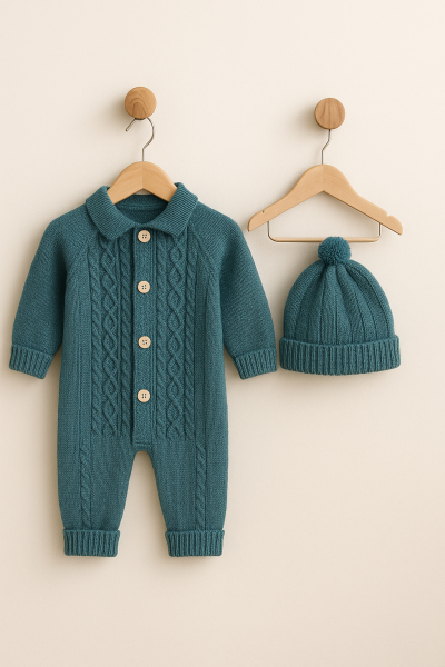 SET SALOPETE TRICOTATE CU CĂCIULĂ PENTRU BEBELUȘI 3-6-9-12 LUNI A45