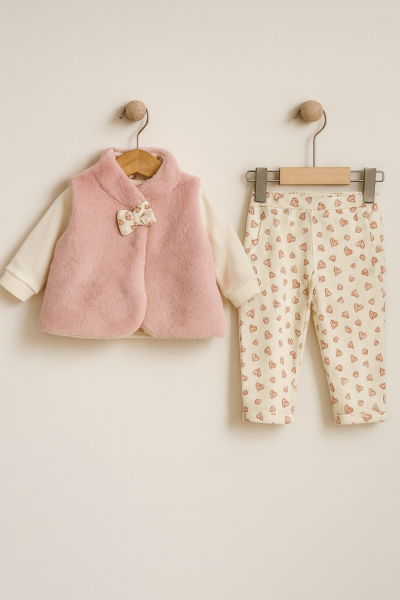 BEBLY KIDS 9-18 LUNI VESTĂ DE PLUȘ ȘI SET DE 3 PIESE CU INIMĂ A70