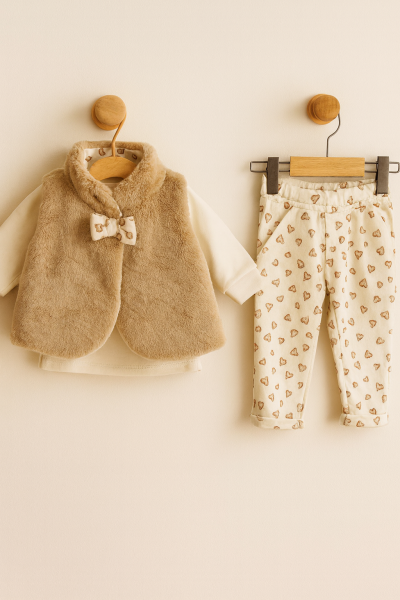 BEBLY KIDS 9-18 LUNI VESTĂ DE PLUȘ ȘI SET DE 3 PIESE CU INIMĂ A70