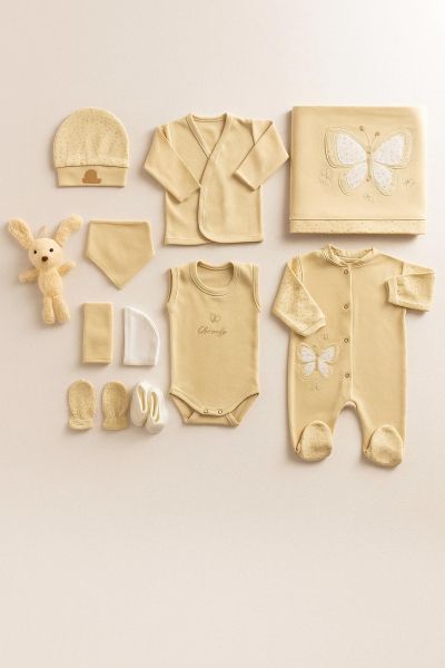 Set Concon pentru nou-născuți organici, 0-3 luni, cu 5 piese, cu broderie fluturi A85