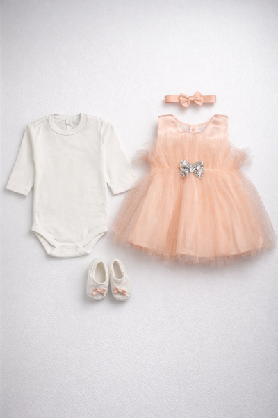 SET DE BOTEZ CLASIC DIN TUL CU MODEL FLUTURI BABYSHAH A29