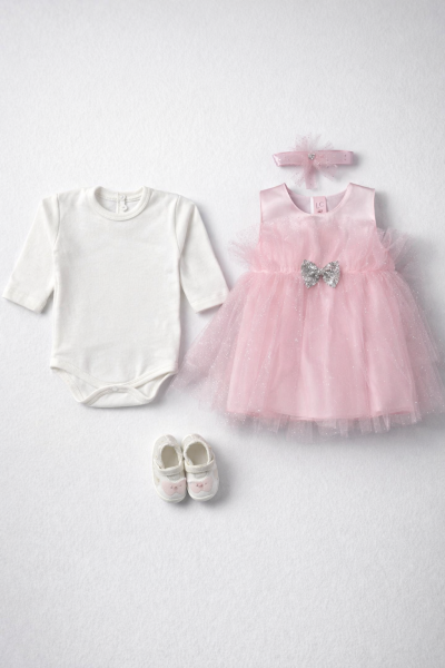 SET DE BOTEZ CLASIC DIN TUL CU MODEL FLUTURI BABYSHAH A29