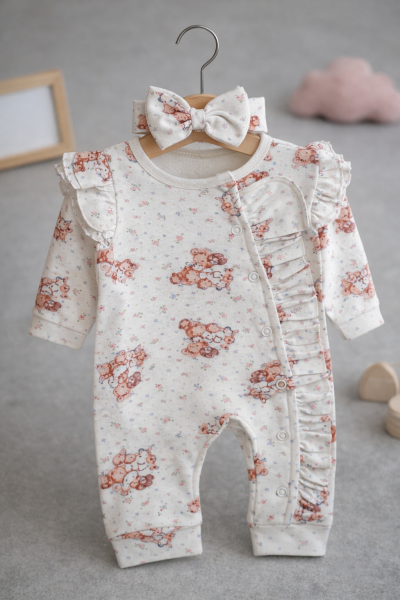 Salopă cu imprimeu de ursuleți pentru bebeluși BYMURAT 0-3-6-9-12 luni A25