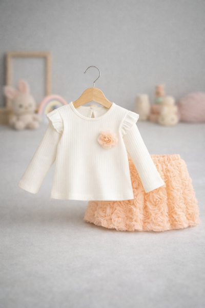 Set de fete DECO cu fustă accesorizată și model cu trandafiri, 9-12-18-24-36 luni A45