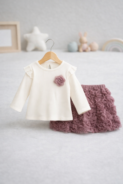 Set de fete DECO cu fustă accesorizată și model cu trandafiri, 9-12-18-24-36 luni A45