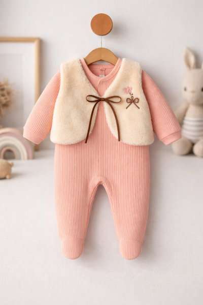 VESTĂ BYMURAT 0-3-6-9-12 LUNI CU SALOPĂ CU BRODERIE FLORI A29