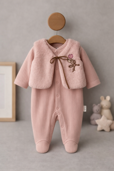 VESTĂ BYMURAT 0-3-6-9-12 LUNI CU SALOPĂ CU BRODERIE FLORI A29