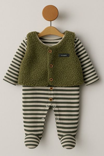 BYMURAT Salopetă de pluș cu dungi, model 0-3-6-9-12 luni A29