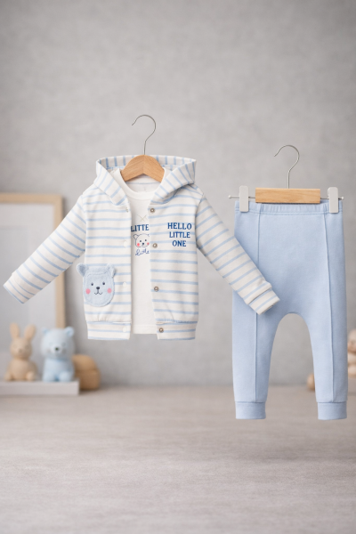 Set 3 piese JUUTALUX cu dungi pentru băieți, 0-3-6-9-12 luni A29