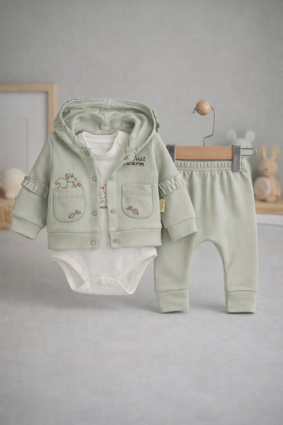 JUUTALUX SET 3 PIESE CU RAPORT, BRODAT CU VEVERIȚĂ, 3-6-9-12 LUNI A29