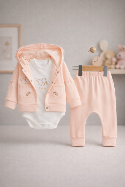 JUUTALUX SET 3 PIESE CU RAPORT, BRODAT CU VEVERIȚĂ, 3-6-9-12 LUNI A29