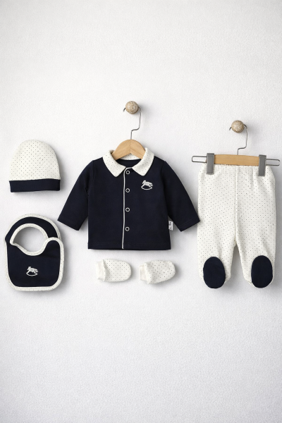 SET DE 5 BĂRBĂȚI BYMURAT 0/3 LUNI CU CAI BRODATE A29