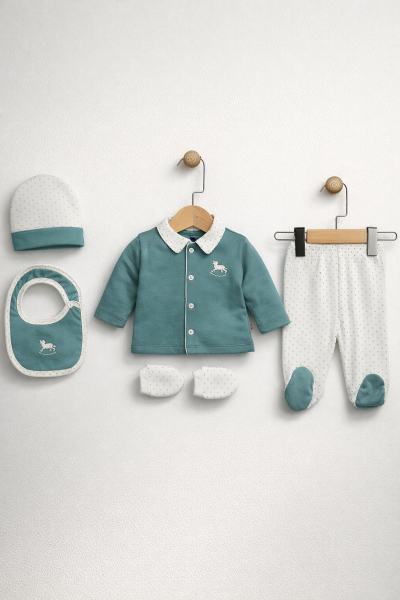 SET DE 5 BĂRBĂȚI BYMURAT 0/3 LUNI CU CAI BRODATE A29