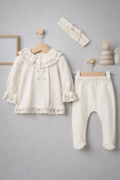 SET DE 3 PIESE CU GULER DIN DANTELĂ, BABY AURA 0-3 LUNI A34