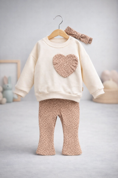 Set pat plat CİCİBEN pentru copii, 6/24 de luni, cu imprimeu floral și inimă, în stil spaniol A29