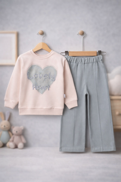 Ținută de fetiță MINAMINOKIDS 2-5 ani cu imprimeu „LOVELY HEART” A27