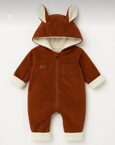 Salopă de pluș cu urechi BYMURAT 6/24 LUNI A22