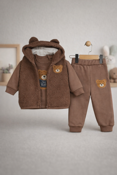 SET DE 3 PIESE DE PLUȘ BYMURAT 6/24 CU IMPRIMARE CU URSULEȚI A42