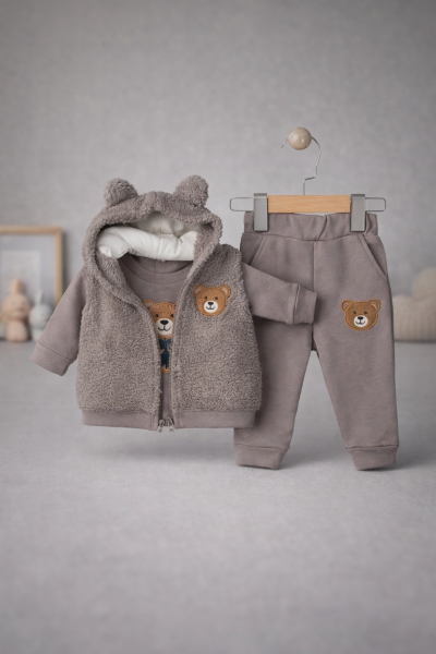 SET DE 3 PIESE DE PLUȘ BYMURAT 6/24 CU IMPRIMARE CU URSULEȚI A42