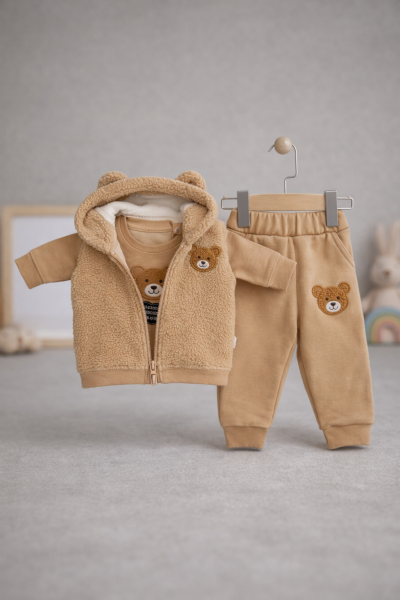 SET DE 3 PIESE DE PLUȘ BYMURAT 6/24 CU IMPRIMARE CU URSULEȚI A42