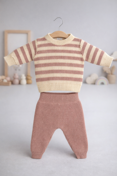 Set tricotat cu dungi, GONCA BEBE 3-6-9 luni A17