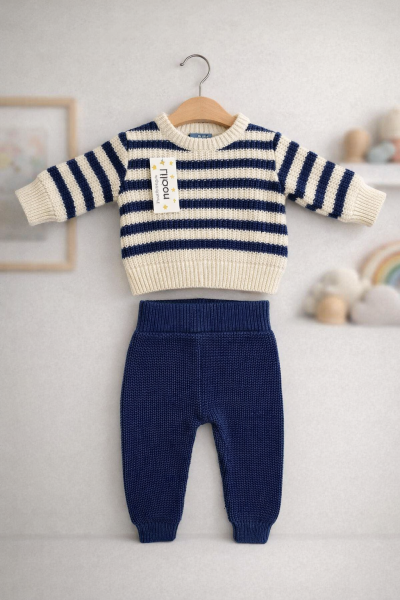 Set tricotat cu dungi, GONCA BEBE 3-6-9 luni A17