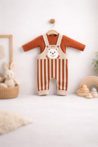 SALOPETE GONCA BEBE 6-9-12-18-24 LUNI CU IMPRIMARE CAP DE URS A17