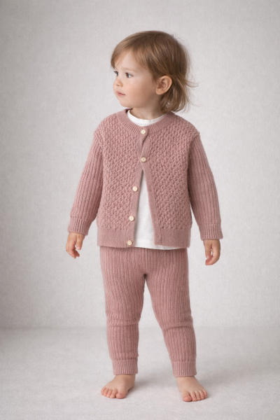 Set trei piese din tricot cu nervuri Bigimay 9-18 luni A34