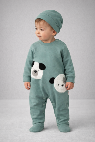 SALOPĂ BRODATĂ CU PANDA BYMURAT 0-3-6-9-12 LUNI A25