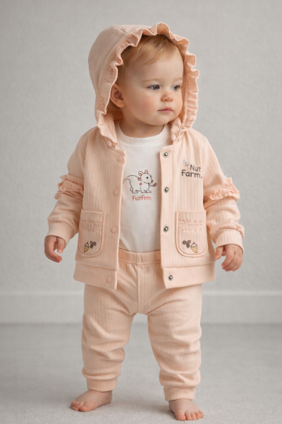 Set 3 piese brodate cu veveriță JUUTALÜX 3/12 luni A29