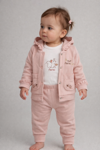 Set 3 piese brodate cu veveriță JUUTALÜX 3/12 luni A29