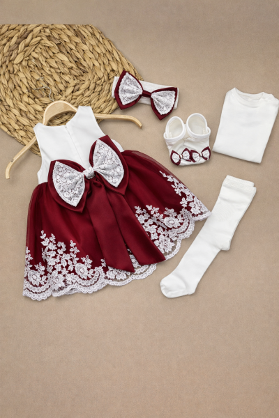 SET DE BOTEZ BABYLIA CU PIATRĂ ȘI DANTELĂ 0-3 LUNI  A55