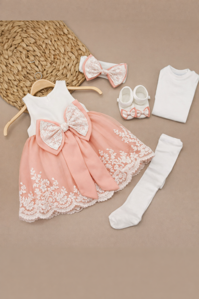 SET DE BOTEZ BABYLIA CU PIATRĂ ȘI DANTELĂ 0-3 LUNI  A55