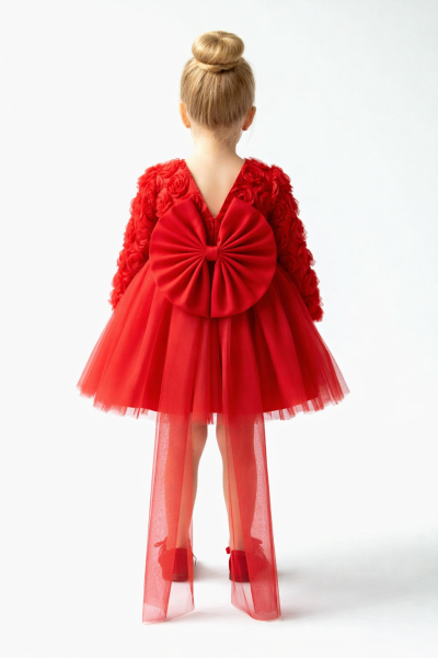 MININAF ROCHIE CU MÂNECĂ LUNGĂ DIN TUL CU MODEL CU TRANDAFIRI, PENTRU BEBE 1-5 ANI A80