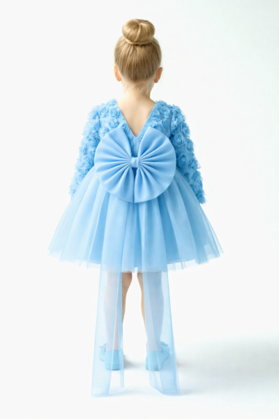 MININAF ROCHIE CU MÂNECĂ LUNGĂ DIN TUL CU MODEL CU TRANDAFIRI, PENTRU BEBE 1-5 ANI A80