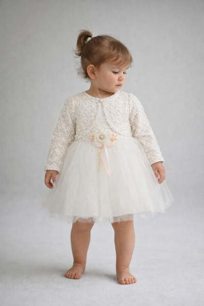 ROCHIE BOLERO CU FLORI ȘI SLĂBITORI AURII BULŞEN 9/18 LUNI A39