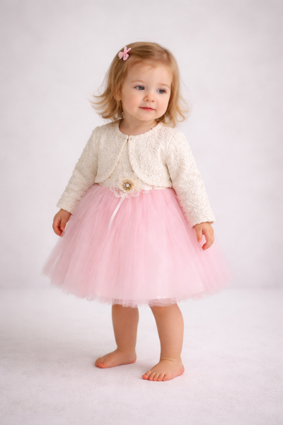 ROCHIE BOLERO CU FLORI ȘI SLĂBITORI AURII BULŞEN 9/18 LUNI A39