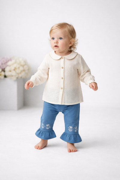 Costum din denim cu guler rotund și evazat DECO 9/24 A38