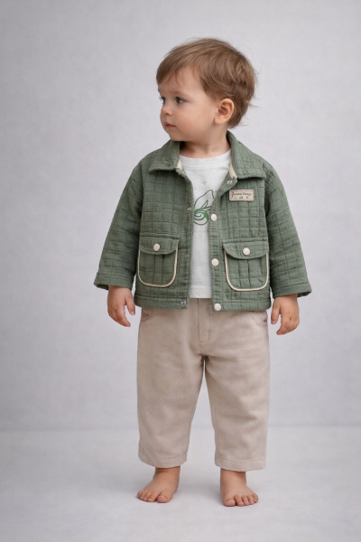 Set jachetă cu buzunare duble, clasa junior 9/24 luni, format din 3 piese A76