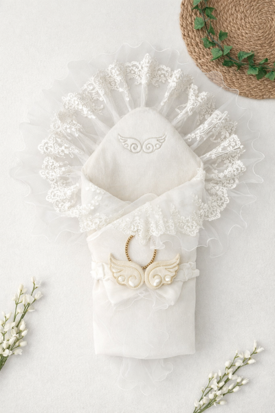 Tomurcuk – păturică de înfășat elegantă, cu aripi de înger A95